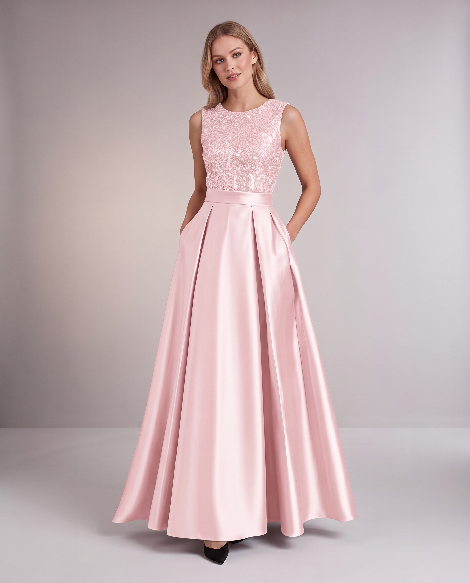Elegant Maxi Dresses for Women | Black Satin Dress with Sequin Bodice for Formal Occasions 19