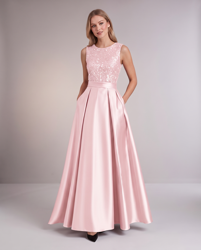 Elegant Maxi Dresses for Women | Black Satin Dress with Sequin Bodice for Formal Occasions 19