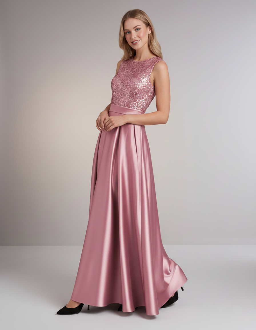 Elegant Maxi Dresses for Women | Black Satin Dress with Sequin Bodice for Formal Occasions 2