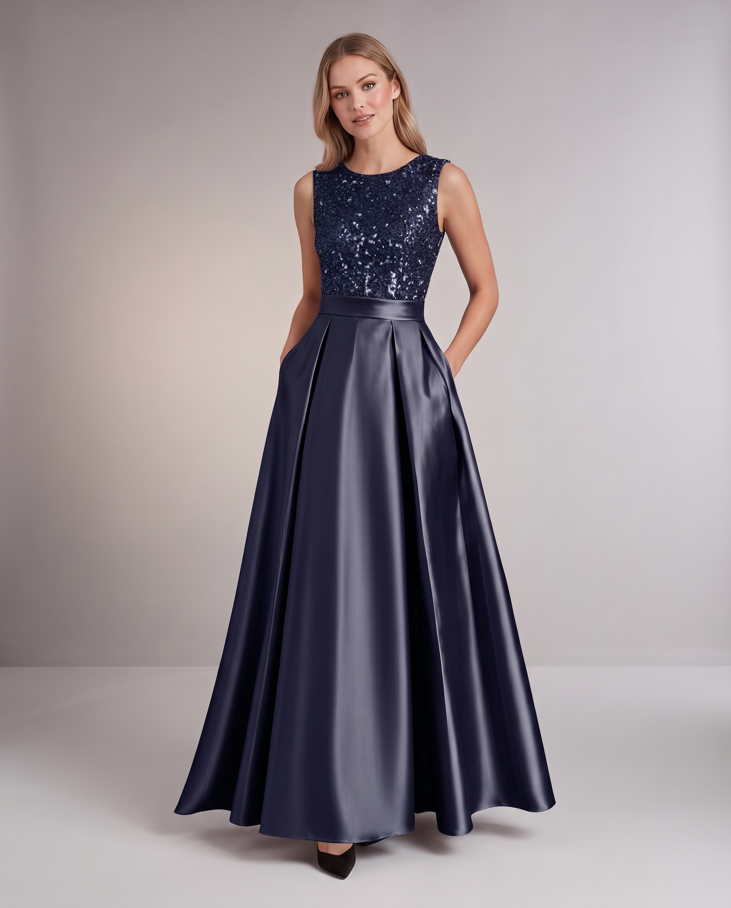 Elegant Maxi Dresses for Women | Black Satin Dress with Sequin Bodice for Formal Occasions 20