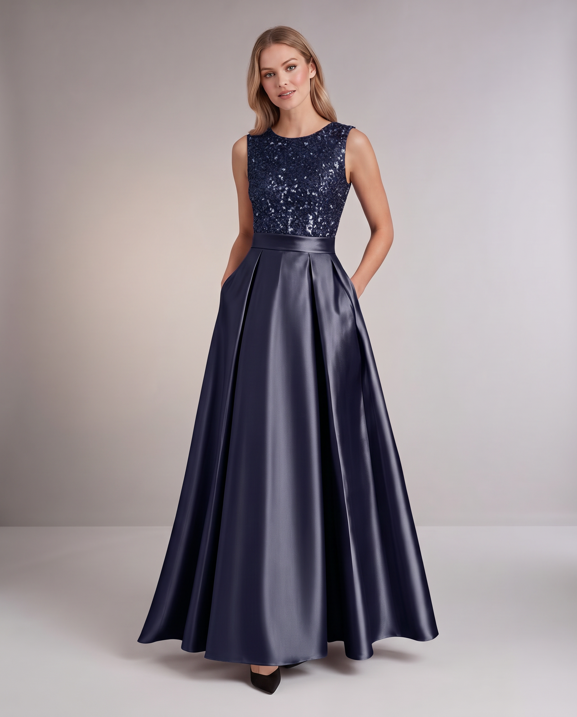 Elegant Maxi Dresses for Women | Black Satin Dress with Sequin Bodice for Formal Occasions 20
