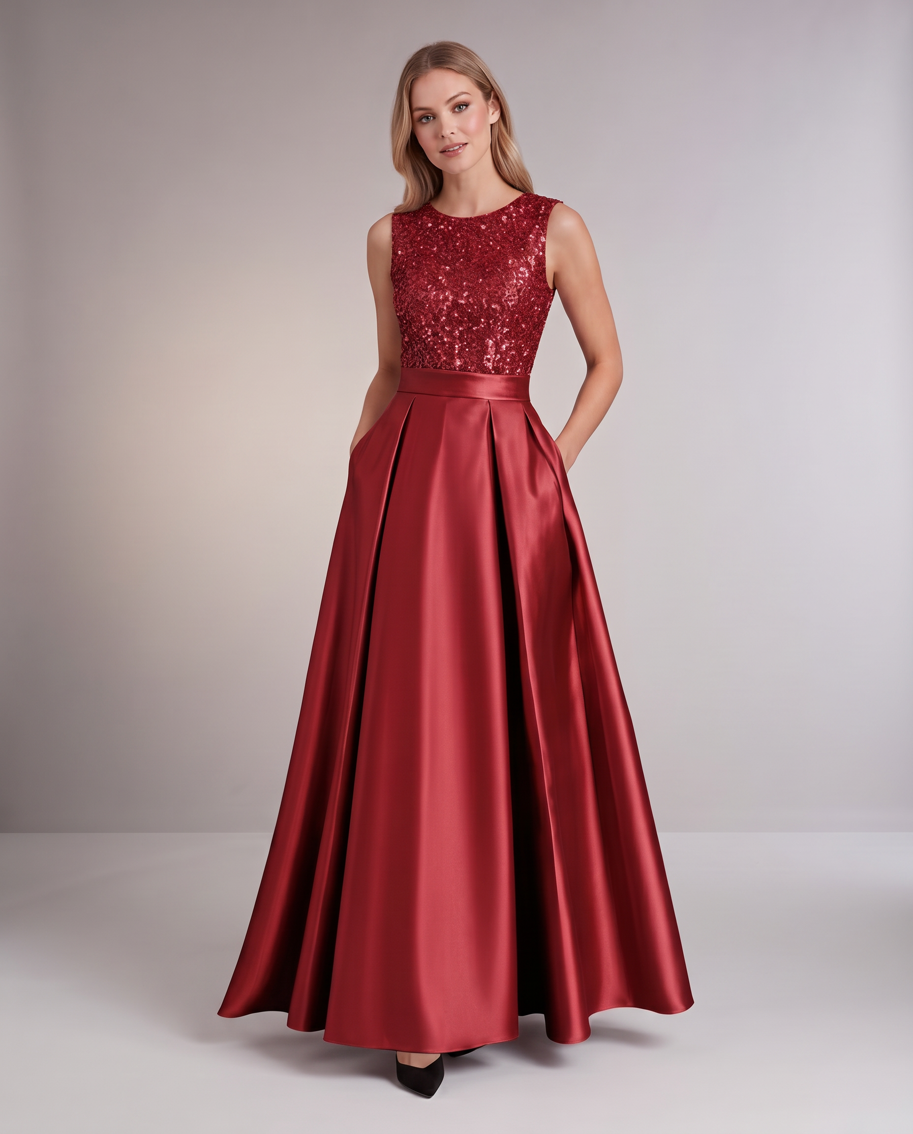 Elegant Maxi Dresses for Women | Black Satin Dress with Sequin Bodice for Formal Occasions 21