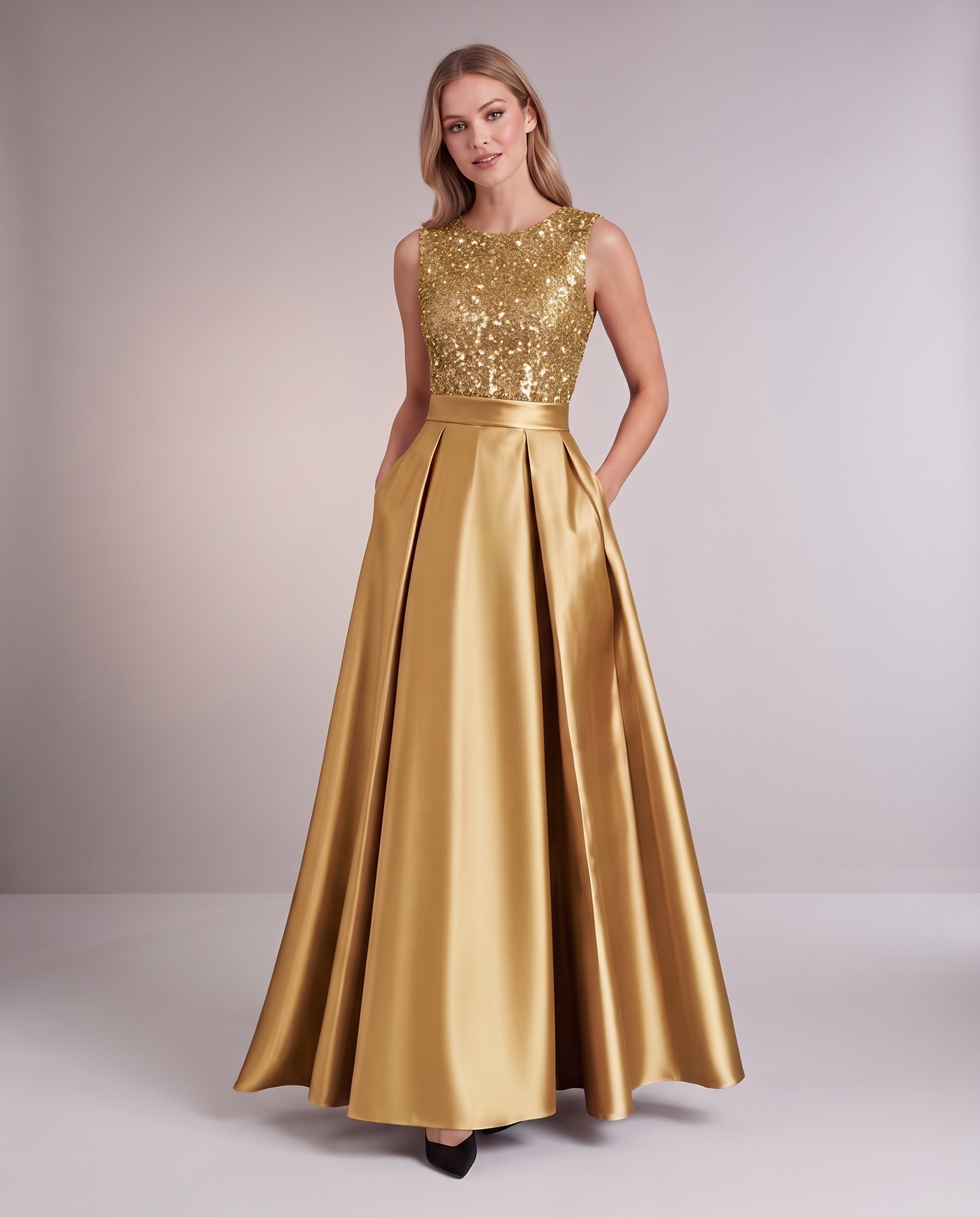 Elegant Maxi Dresses for Women | Black Satin Dress with Sequin Bodice for Formal Occasions 22
