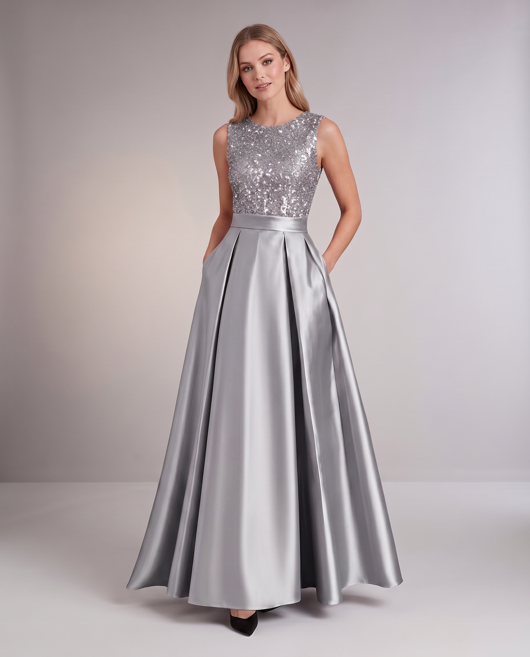 Elegant Maxi Dresses for Women | Black Satin Dress with Sequin Bodice for Formal Occasions 23