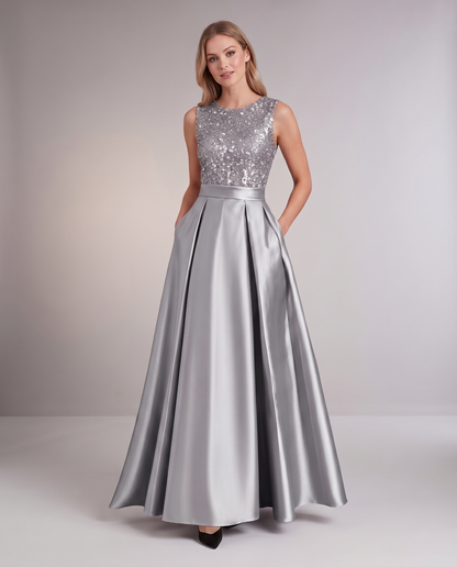 Elegant Maxi Dresses for Women | Black Satin Dress with Sequin Bodice for Formal Occasions 23