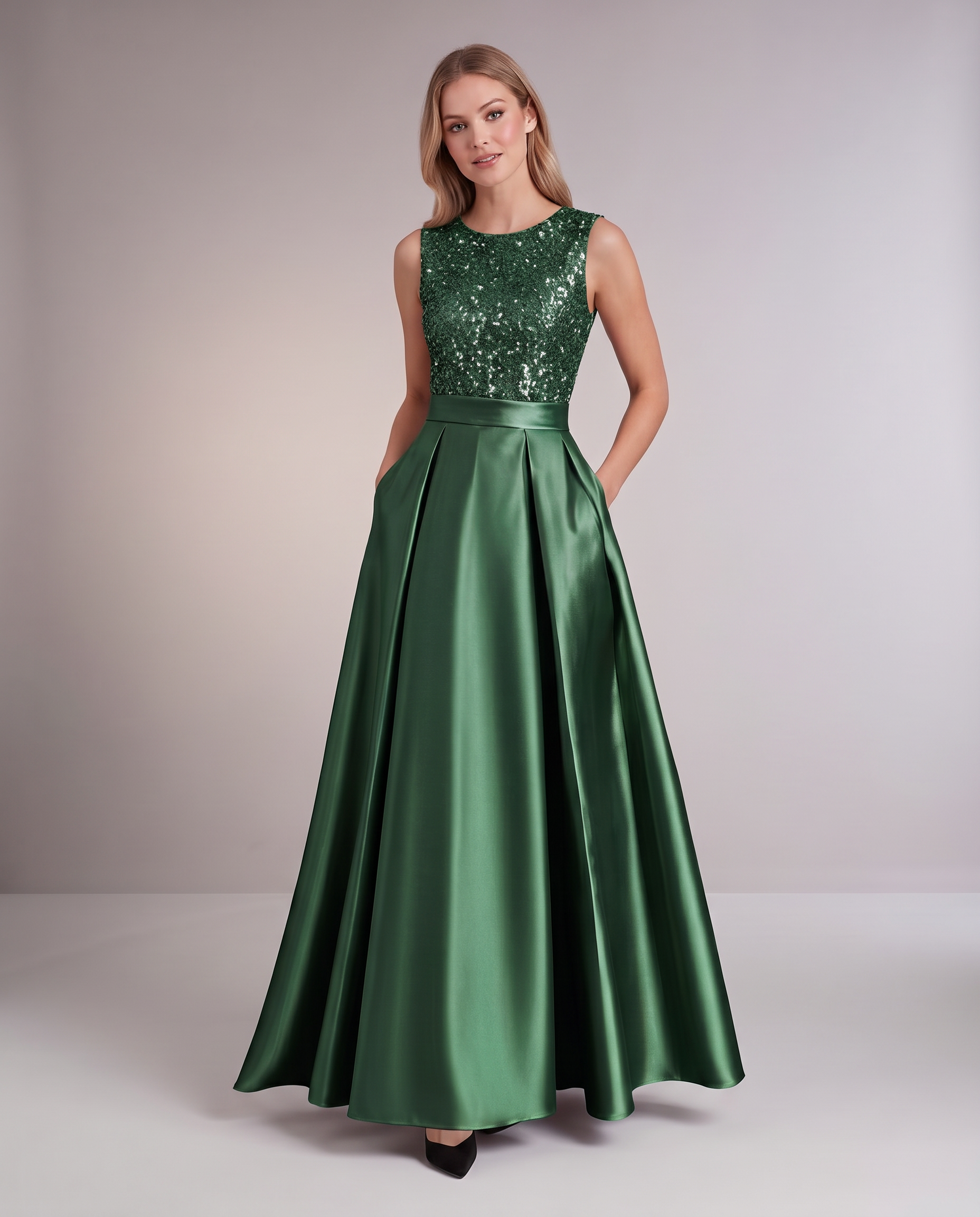 Elegant Maxi Dresses for Women | Black Satin Dress with Sequin Bodice for Formal Occasions 24