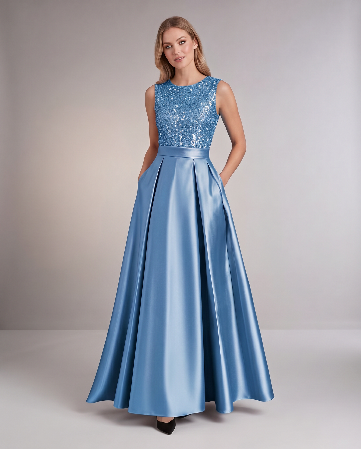 Elegant Maxi Dresses for Women | Black Satin Dress with Sequin Bodice for Formal Occasions 25
