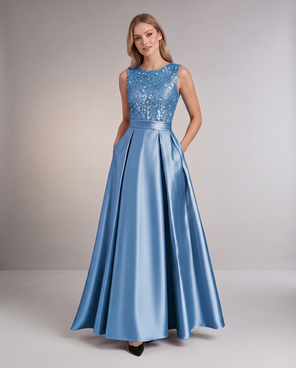 Elegant Maxi Dresses for Women | Black Satin Dress with Sequin Bodice for Formal Occasions 25