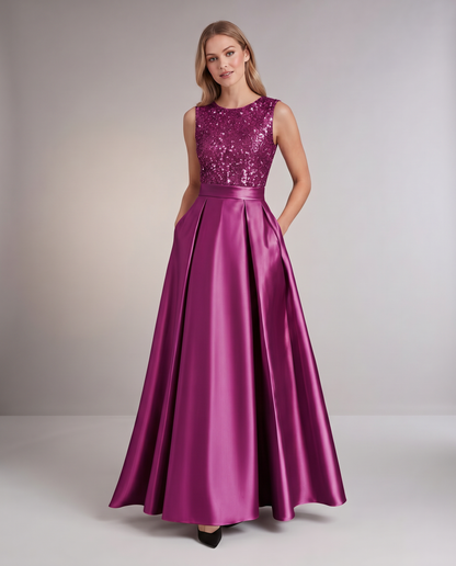 Elegant Maxi Dresses for Women | Black Satin Dress with Sequin Bodice for Formal Occasions 26