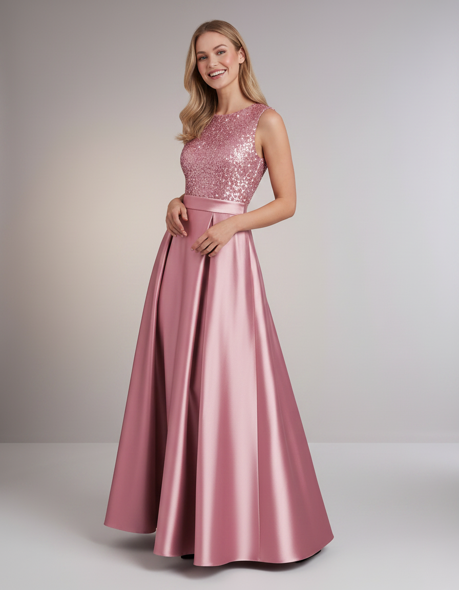 Elegant Maxi Dresses for Women | Black Satin Dress with Sequin Bodice for Formal Occasions 3