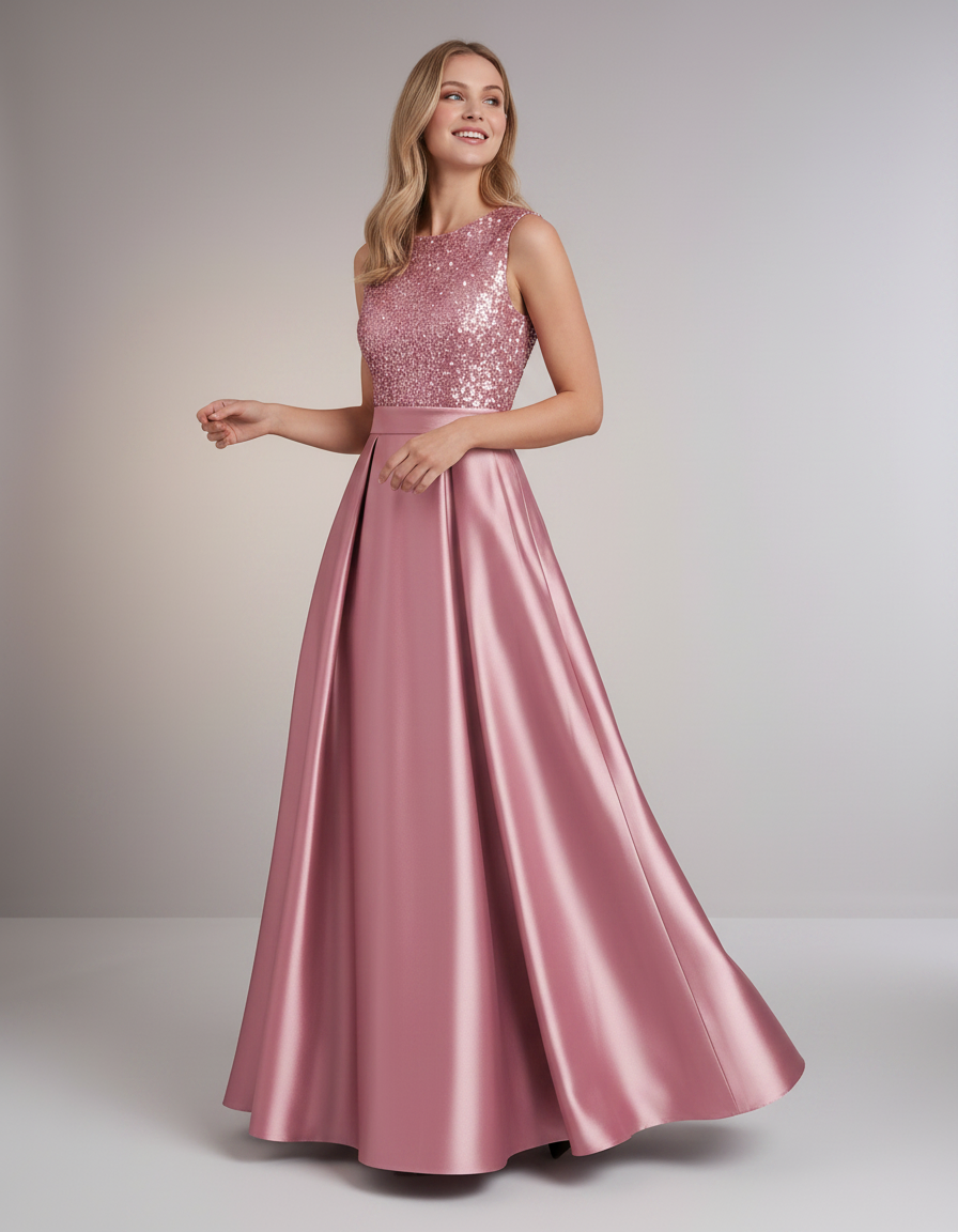 Elegant Maxi Dresses for Women | Black Satin Dress with Sequin Bodice for Formal Occasions 4