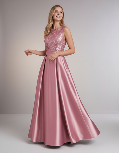 Elegant Maxi Dresses for Women | Black Satin Dress with Sequin Bodice for Formal Occasions 4