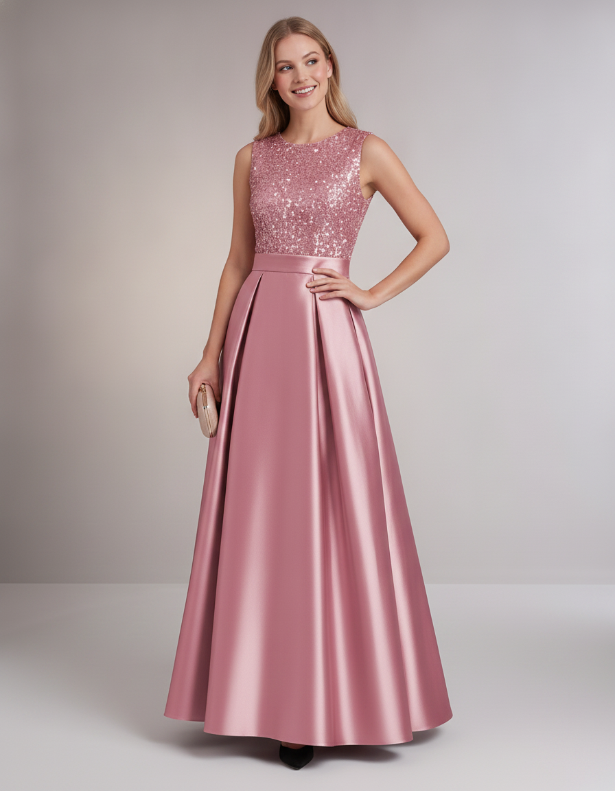 Elegant Maxi Dresses for Women | Black Satin Dress with Sequin Bodice for Formal Occasions 5