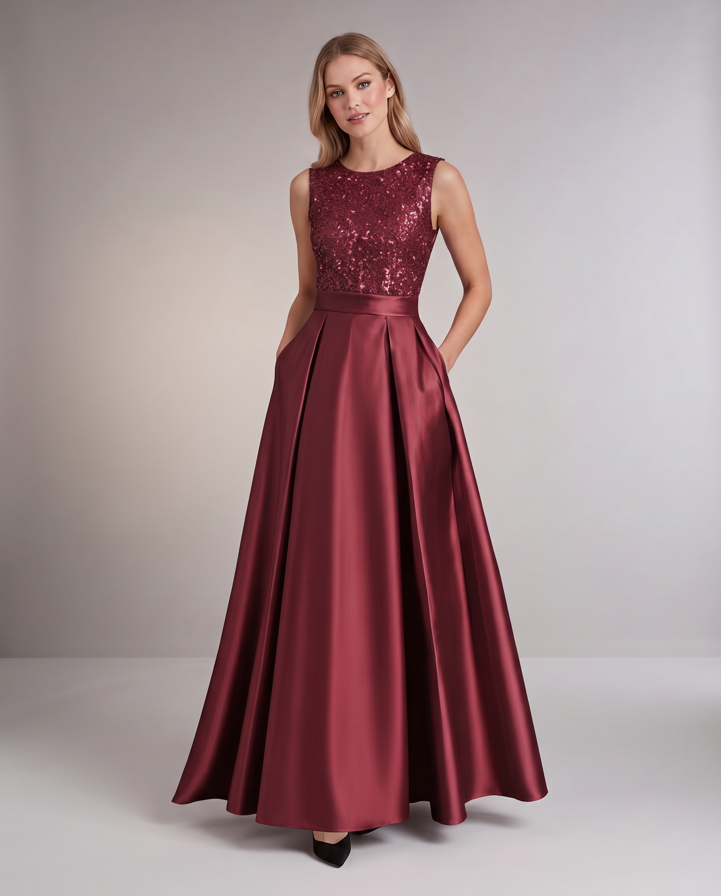 Elegant Maxi Dresses for Women | Black Satin Dress with Sequin Bodice for Formal Occasions 6