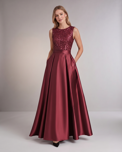 Elegant Maxi Dresses for Women | Black Satin Dress with Sequin Bodice for Formal Occasions 6