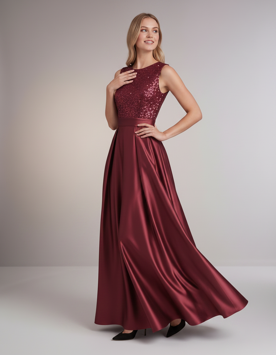 Elegant Maxi Dresses for Women | Black Satin Dress with Sequin Bodice for Formal Occasions 7