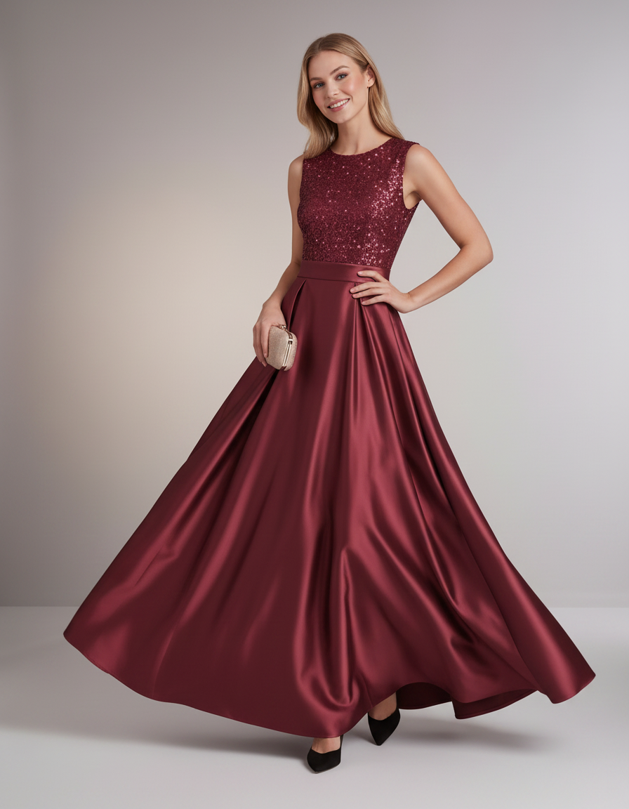 Elegant Maxi Dresses for Women | Black Satin Dress with Sequin Bodice for Formal Occasions 8