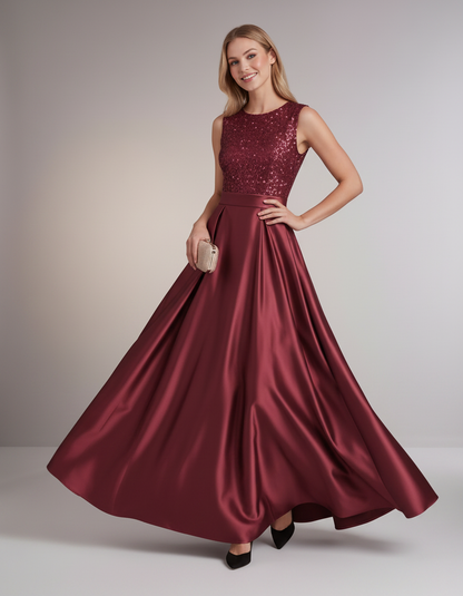 Elegant Maxi Dresses for Women | Black Satin Dress with Sequin Bodice for Formal Occasions 8
