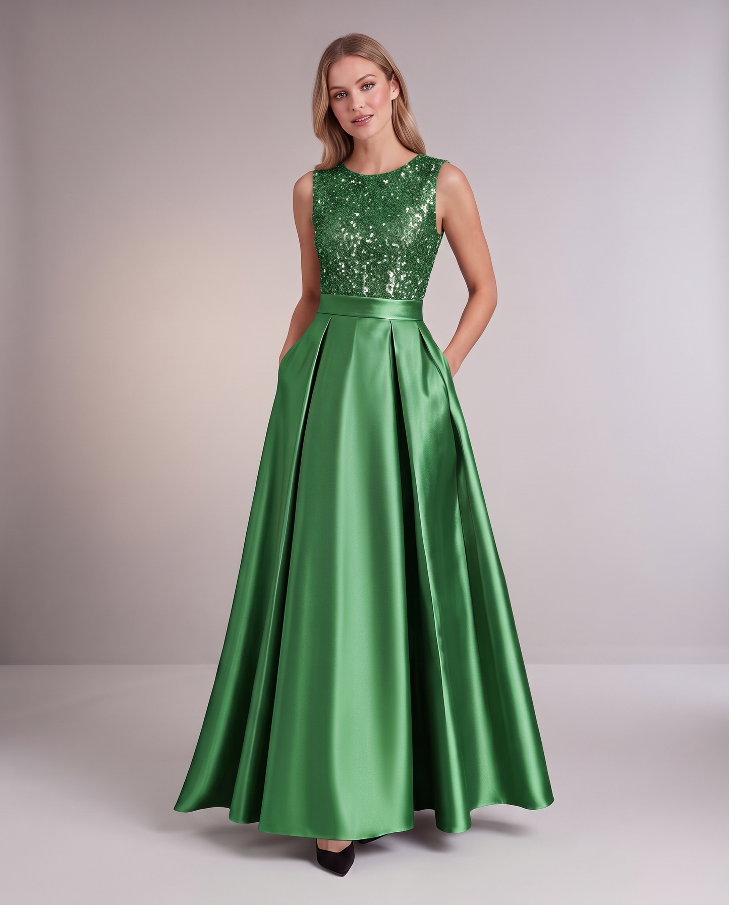 Elegant Maxi Dresses for Women | Black Satin Dress with Sequin Bodice for Formal Occasions 9