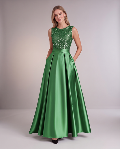 Elegant Maxi Dresses for Women | Black Satin Dress with Sequin Bodice for Formal Occasions 9