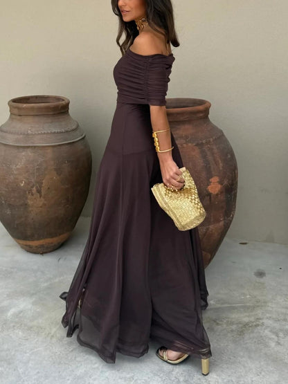 Elegant Maxi Dresses for Women | Off Shoulder Chiffon Design with Flowing Overlay | Perfect for Weddings and Special Occasions 1