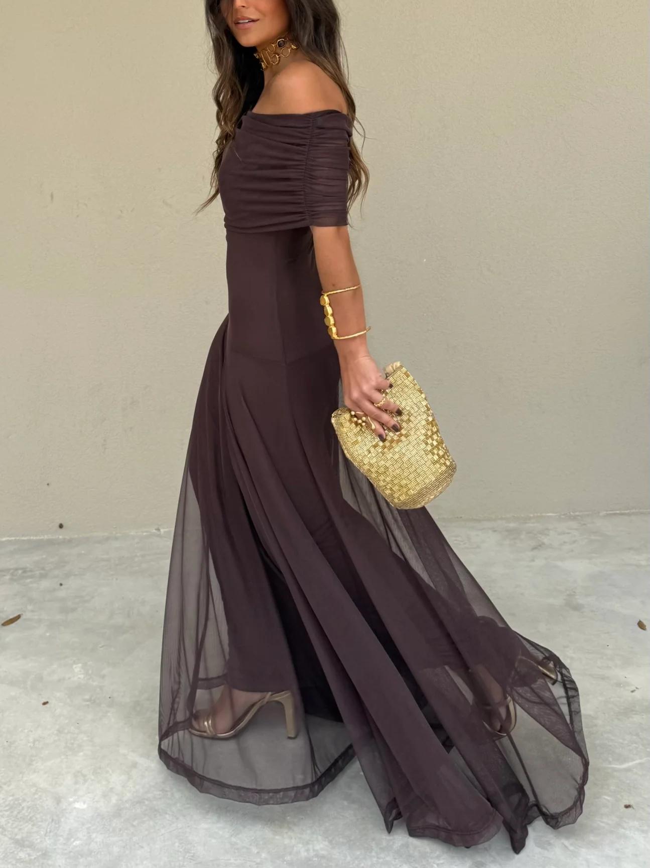 Elegant Maxi Dresses for Women | Off Shoulder Chiffon Design with Flowing Overlay | Perfect for Weddings and Special Occasions 2