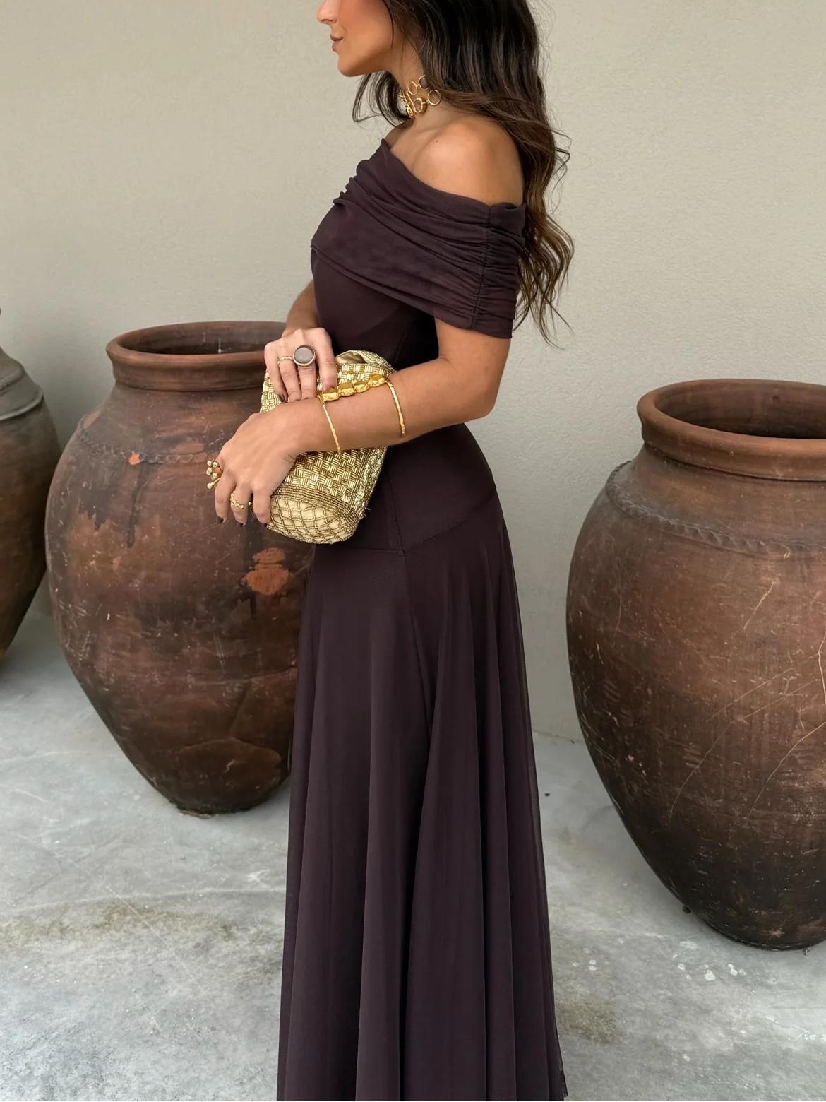 Elegant Maxi Dresses for Women | Off Shoulder Chiffon Design with Flowing Overlay | Perfect for Weddings and Special Occasions 3