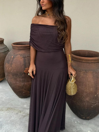 Elegant Maxi Dresses for Women | Off Shoulder Chiffon Design with Flowing Overlay | Perfect for Weddings and Special Occasions 7