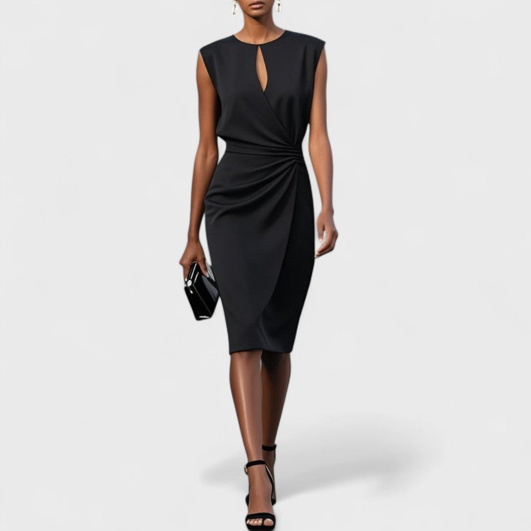 Elegant Midi Cocktail Dress with Ruched Design & Keyhole Neckline | Stylish Wedding Guest Dress for Special Occasions 2