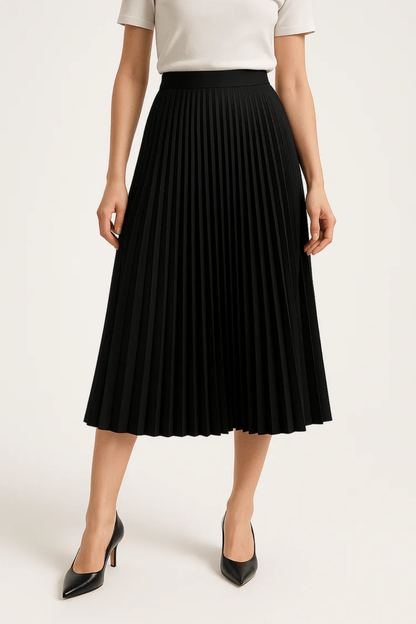 Elegant Pleated Midi Skirt with High-Waist Design for Timeless Style 0