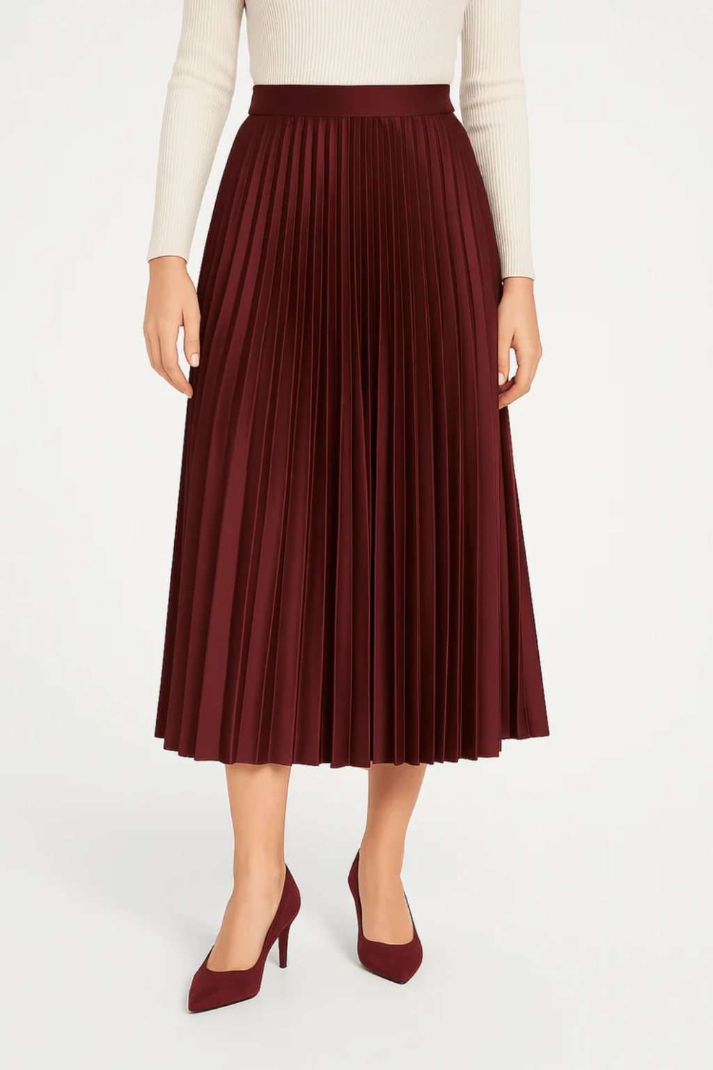 Elegant Pleated Midi Skirt with High-Waist Design for Timeless Style 3