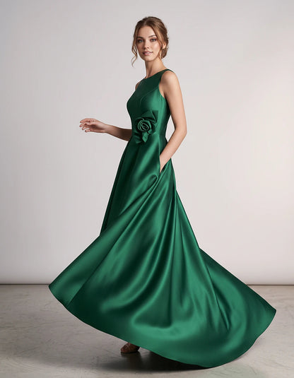 Elegant Satin Maxi Dress with High-Low Hem & Floral Applique for Formal Events 3