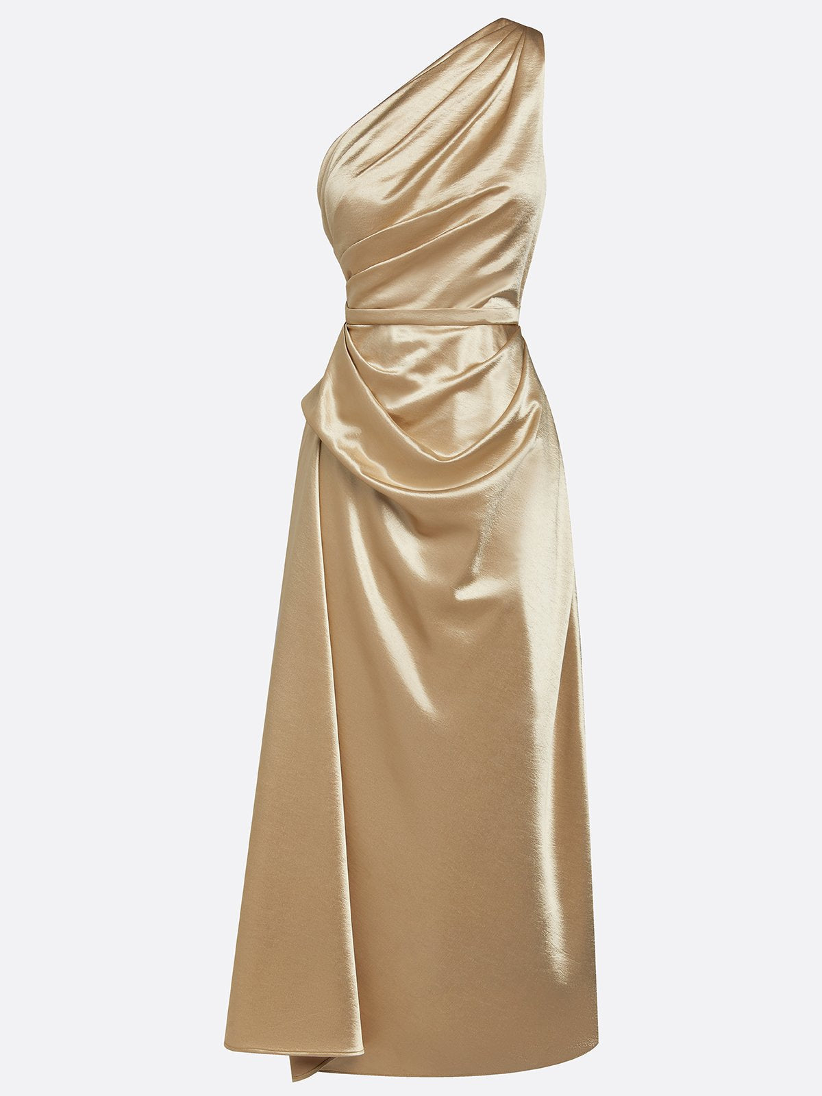 Elegant Satin Midi Dress with One-Shoulder Design | Flattering Fit for Formal Events 7