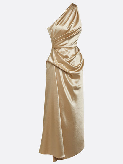 Elegant Satin Midi Dress with One-Shoulder Design | Flattering Fit for Formal Events 8