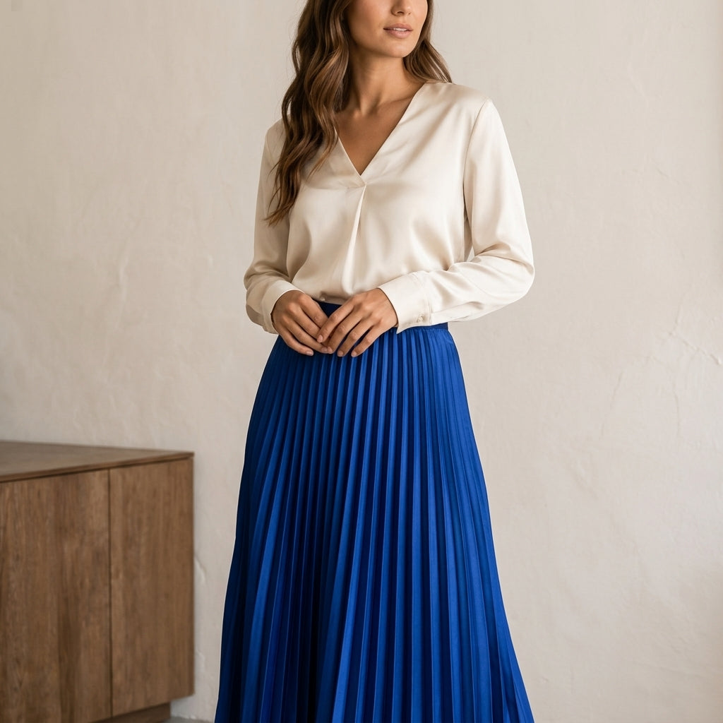 Elegant Satin Midi Skirt | Pleated Design for Effortless Sophistication 5