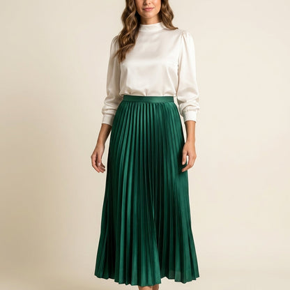 Elegant Satin Midi Skirt | Pleated Design for Effortless Sophistication 6
