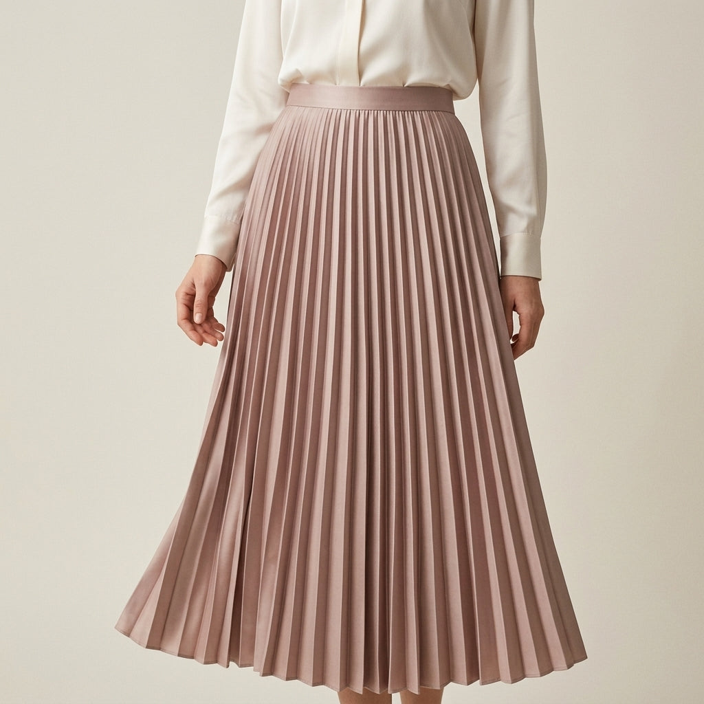 Elegant Satin Midi Skirt | Pleated Design for Effortless Sophistication 7