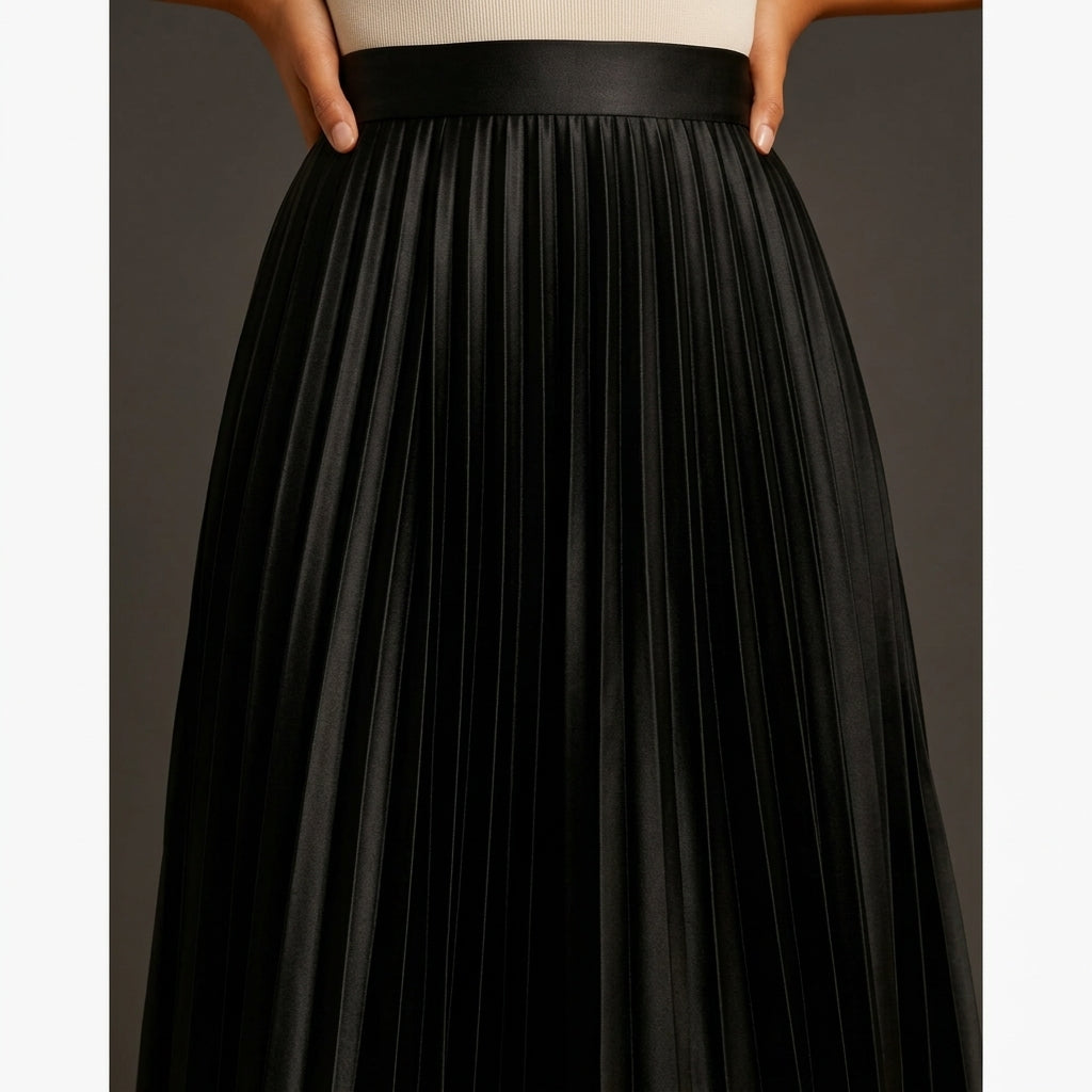 Elegant Satin Midi Skirt | Pleated Design for Effortless Sophistication 8