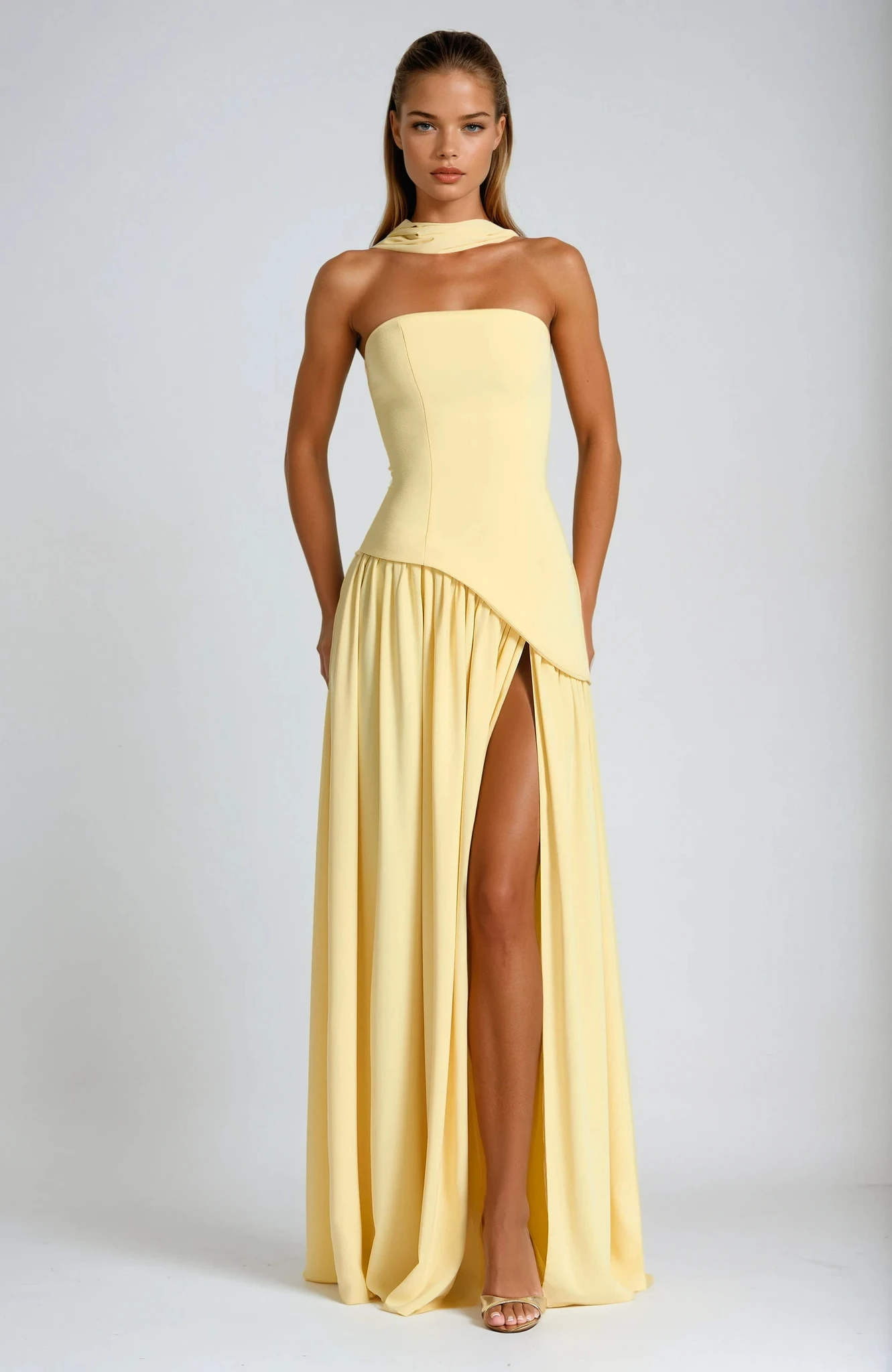 Elegant White Maxi Dress | Strapless Design with High Slit for Stunning Summer Events 1
