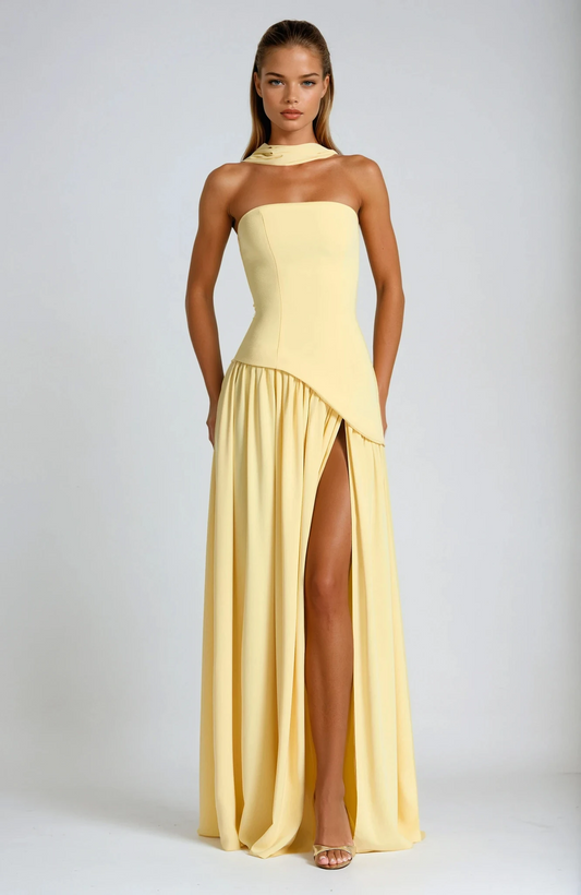 Elegant White Maxi Dress | Strapless Design with High Slit for Stunning Summer Events 1