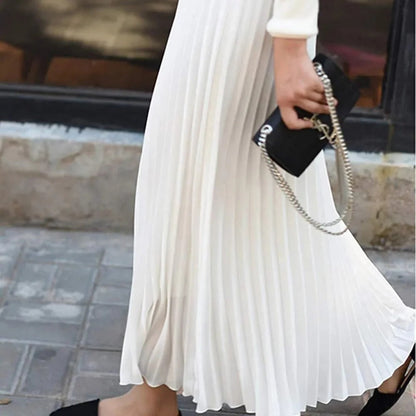 Luna's Graceful Echo | Pleated Midi Skirt with High-Waist Design | Elegant Drape for Effortless Style 2