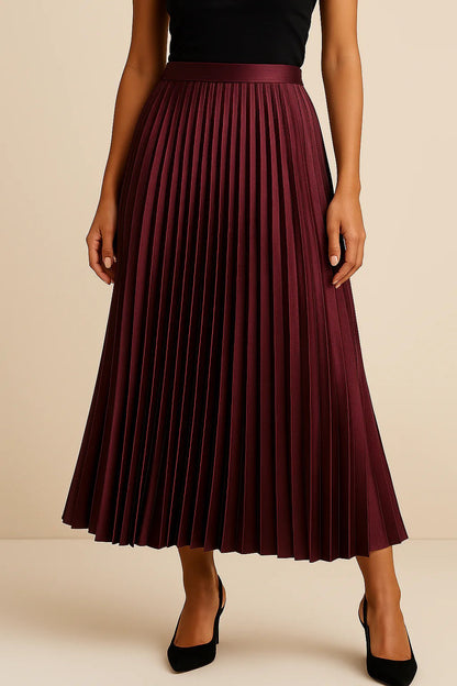 Luna's Graceful Echo | Pleated Midi Skirt with High-Waist Design | Elegant Drape for Effortless Style 5