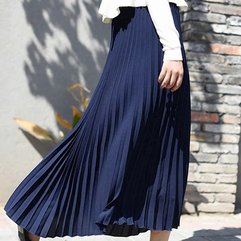 Luna's Graceful Echo | Pleated Midi Skirt with High-Waist Design | Elegant Drape for Effortless Style 6