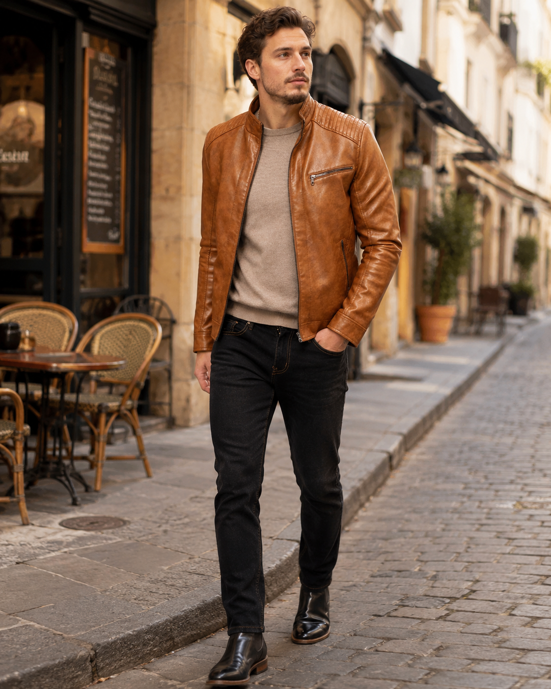 Marlon | Men's Leather Jacket with Vintage Design & Practical Pockets | Stylish Everyday Wear 0