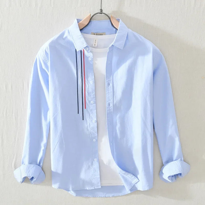 Men's Lightweight Cotton Button Shirt | Casual Relaxed Fit with Contrast Trim 0