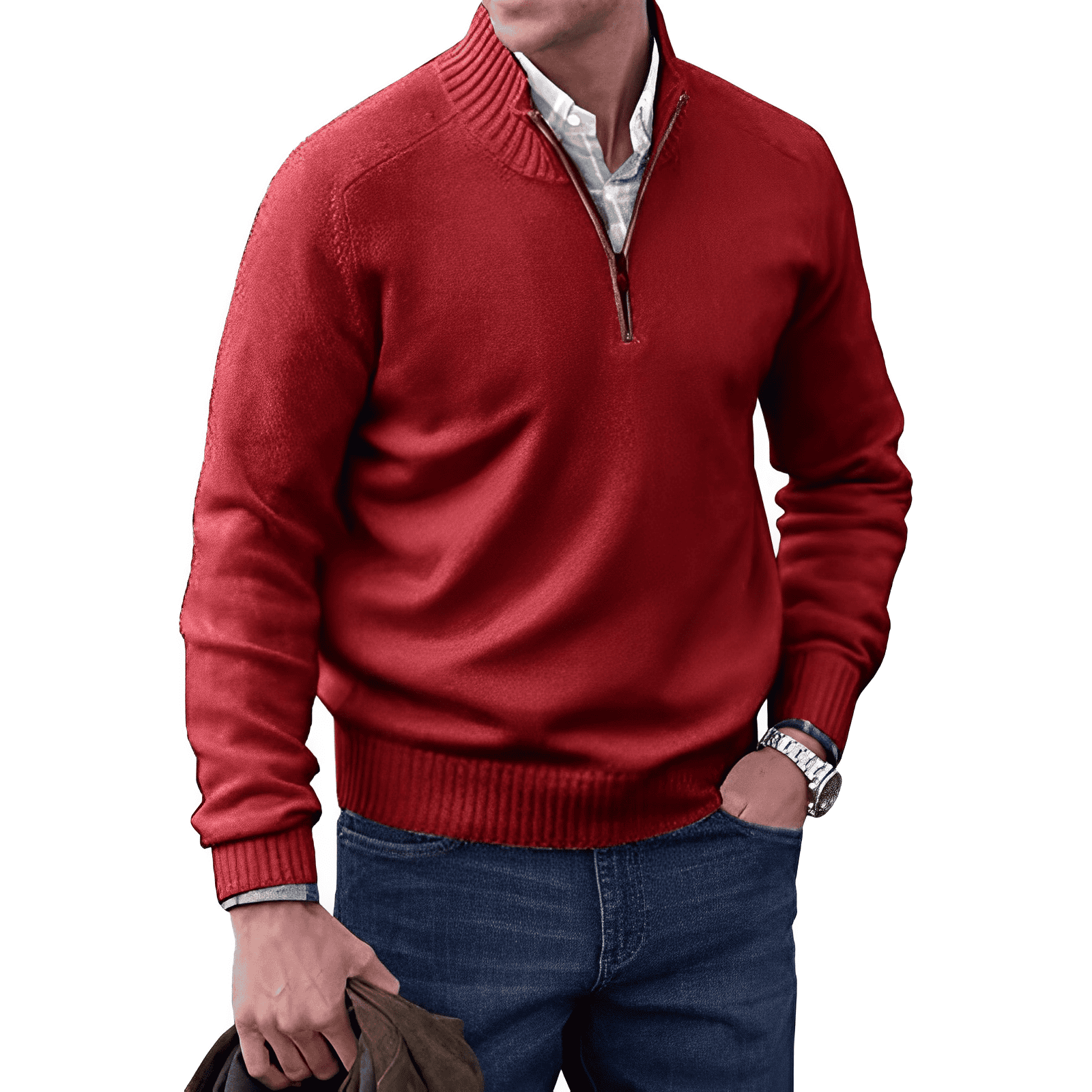 Men's Premium Cashmere Quarter Zip Sweater | Stylish Lightweight Winter Pullover 10