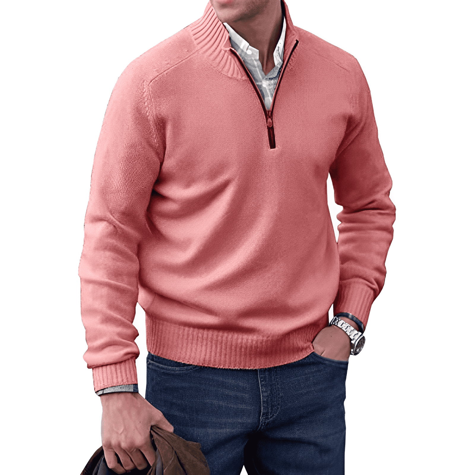 Men's Premium Cashmere Quarter Zip Sweater | Stylish Lightweight Winter Pullover 11
