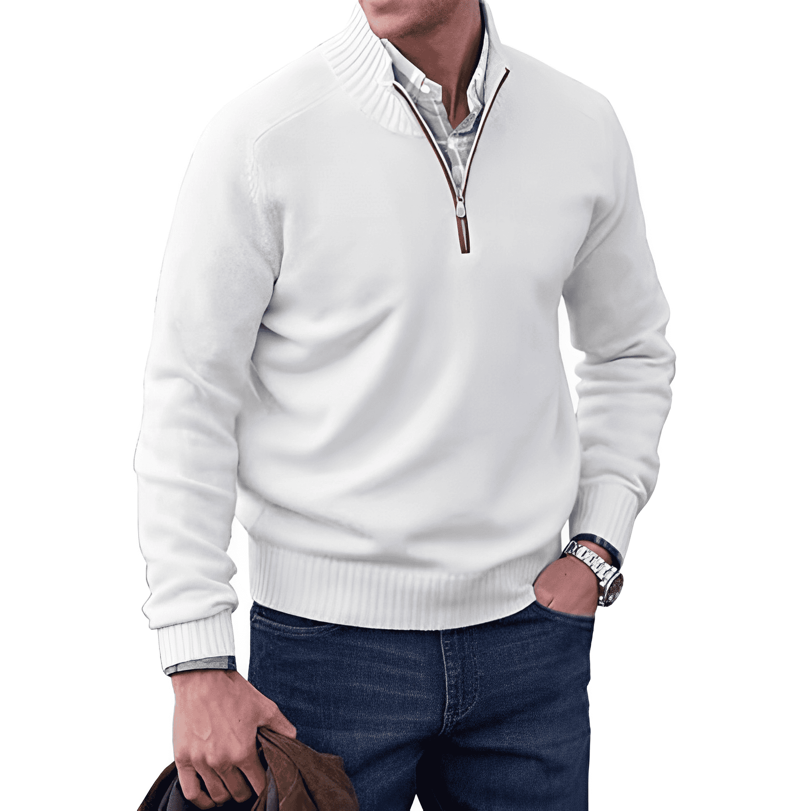 Men's Premium Cashmere Quarter Zip Sweater | Stylish Lightweight Winter Pullover 3