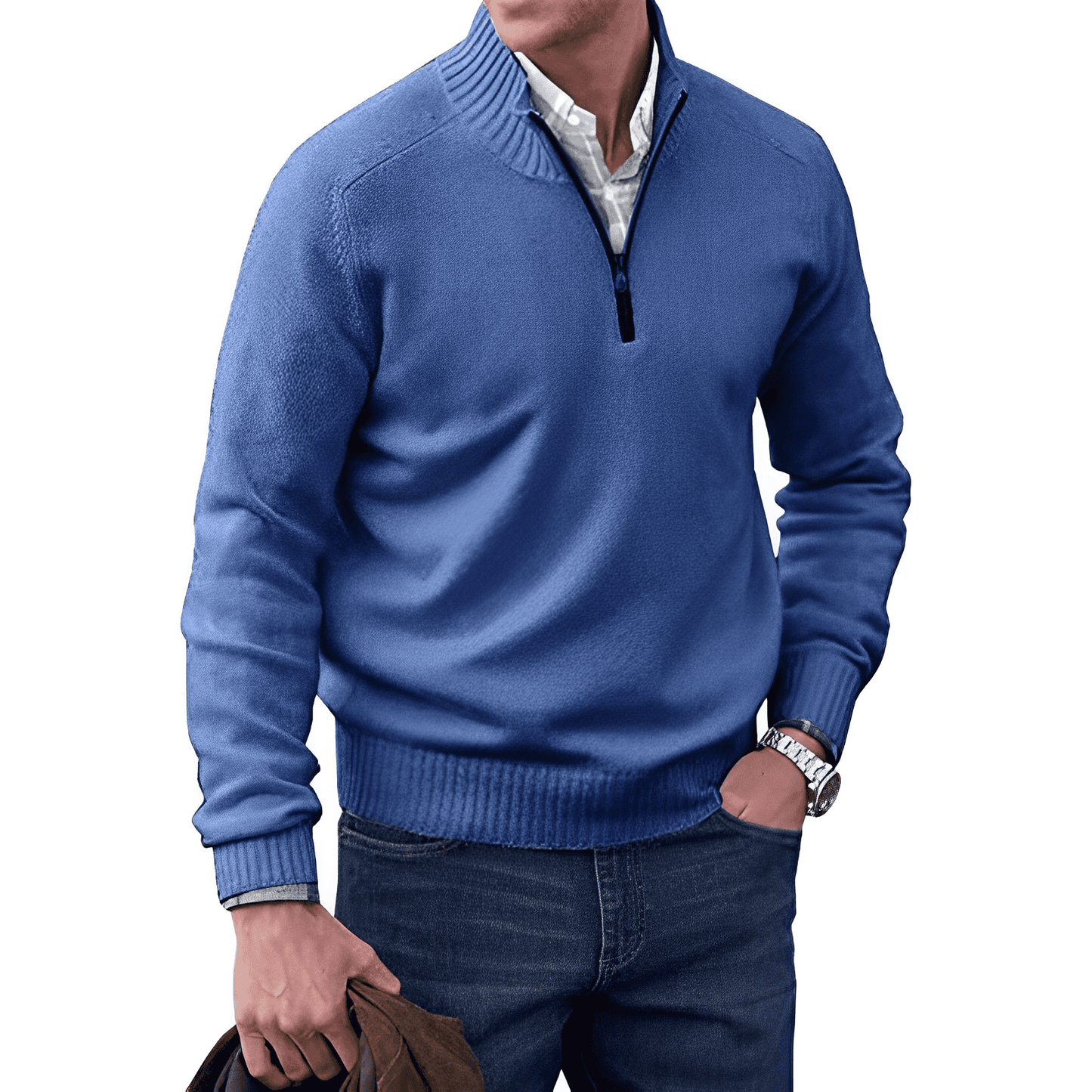 Men's Premium Cashmere Quarter Zip Sweater | Stylish Lightweight Winter Pullover 4