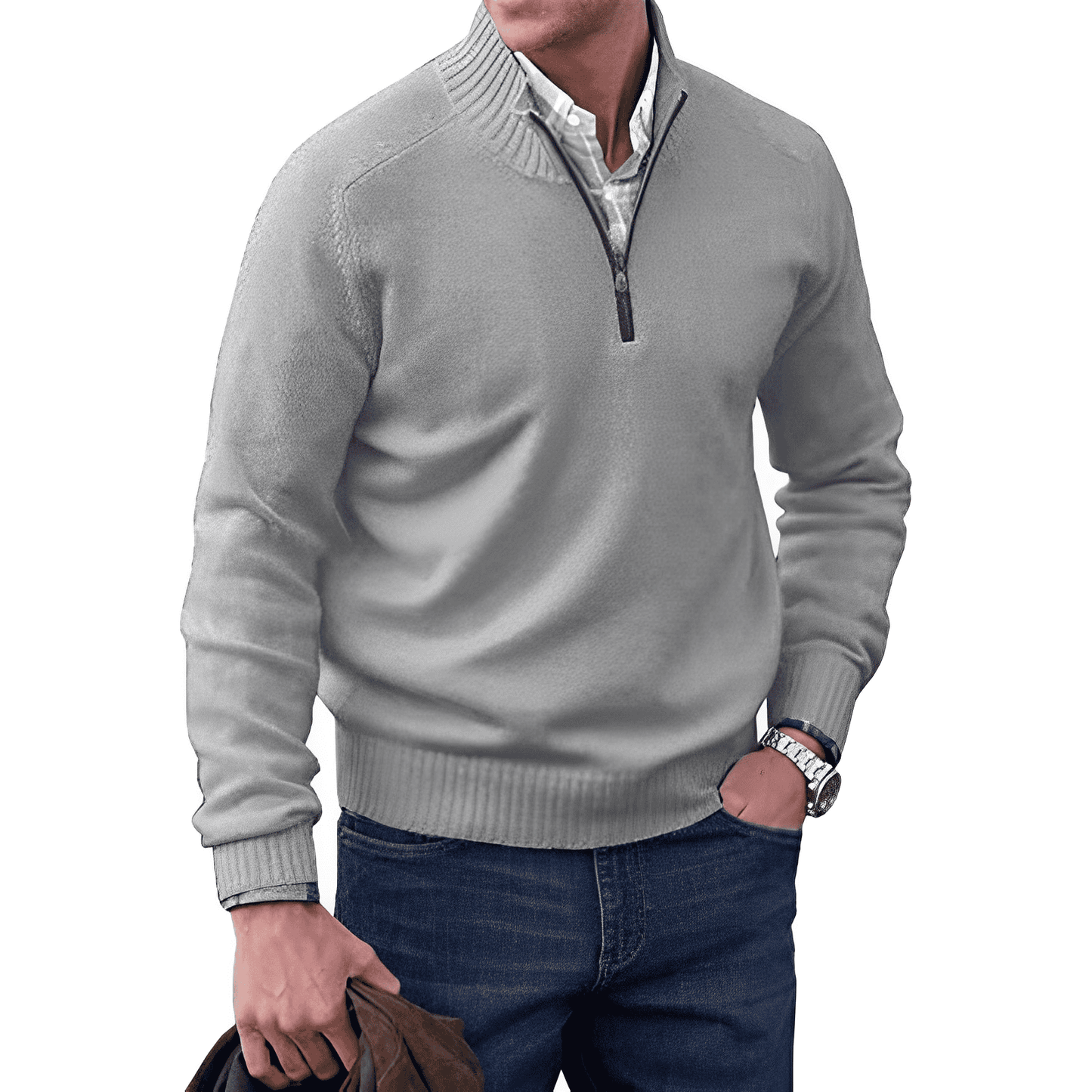Men's Premium Cashmere Quarter Zip Sweater | Stylish Lightweight Winter Pullover 5